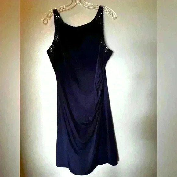Formal Navy Blue Sequined Sleeveless Dress, Made in Italy. Mid length, Size 10 - Picture 1 of 5